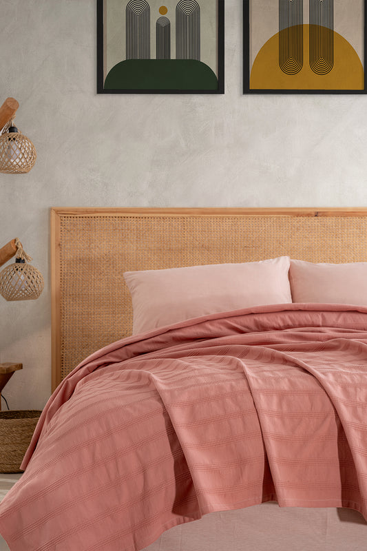 Alaca Çift Kişilik Pike Takımı – Pembe (200×220)