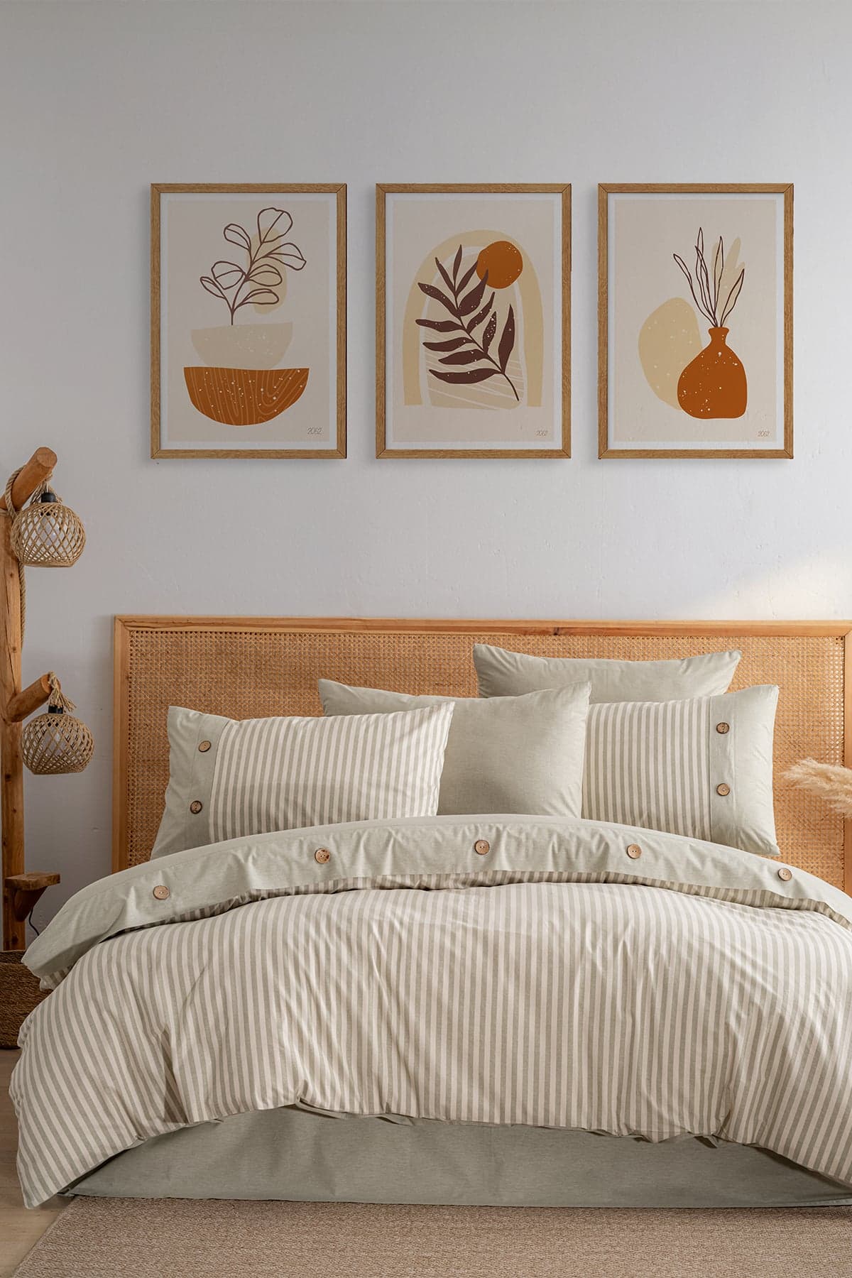 Linea Çift Kişilik Nevresim Takım, %100 Naturel Pamuk — 200 x 220 / Yeşil