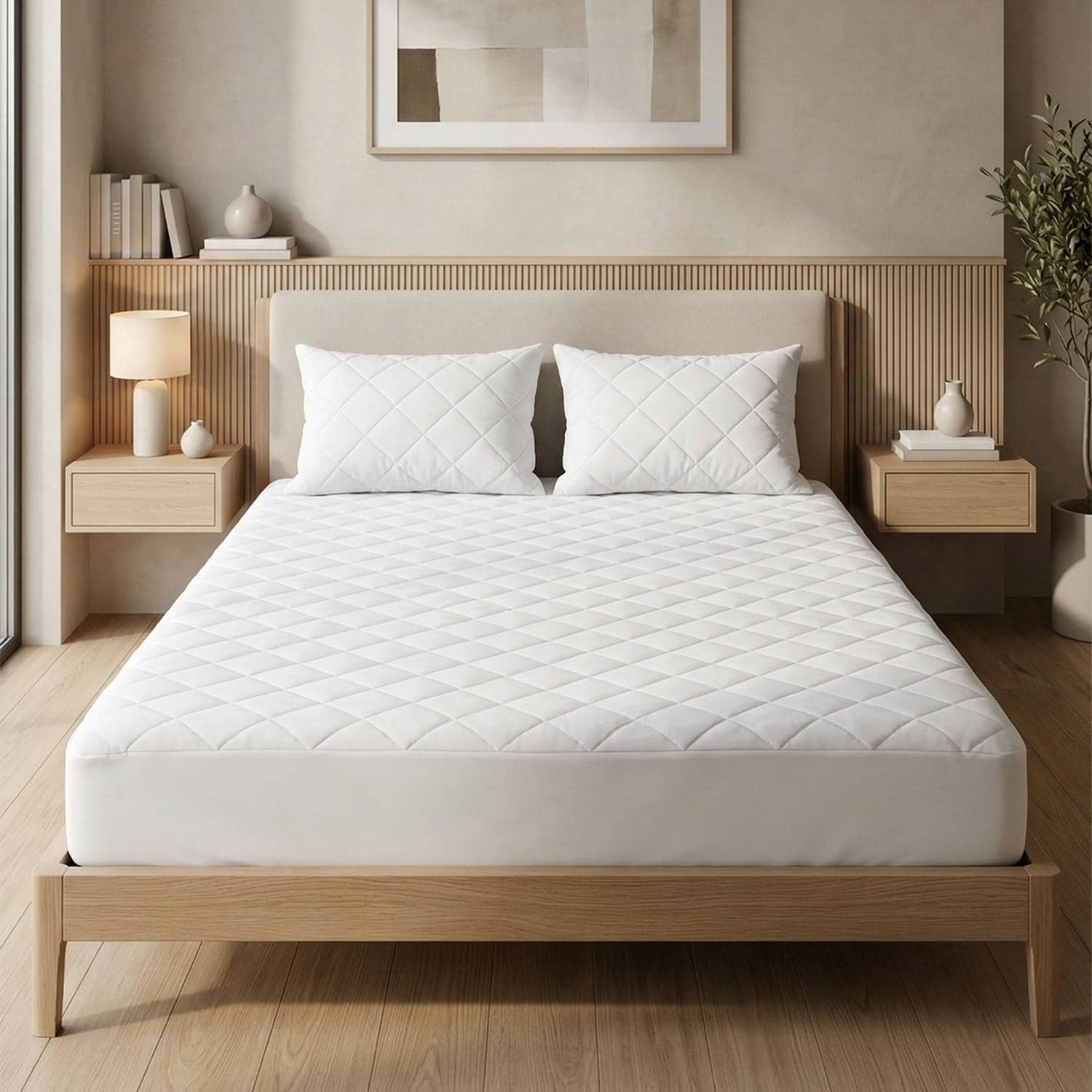 Ticotto Doğal Uyku Serisi %100 Mikrofiber Kapitone Su Geçirmez Fitted Alez — 180 x 200 / Beyaz