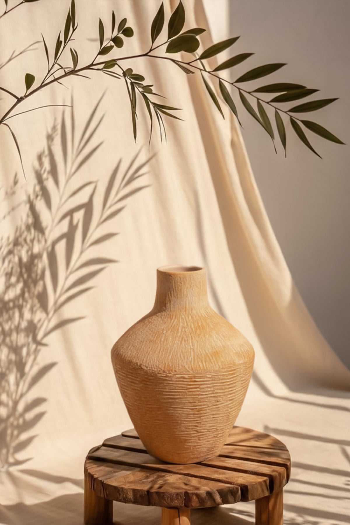 Alora Dokulu Terracotta Vazo – Krem & Toprak Ton