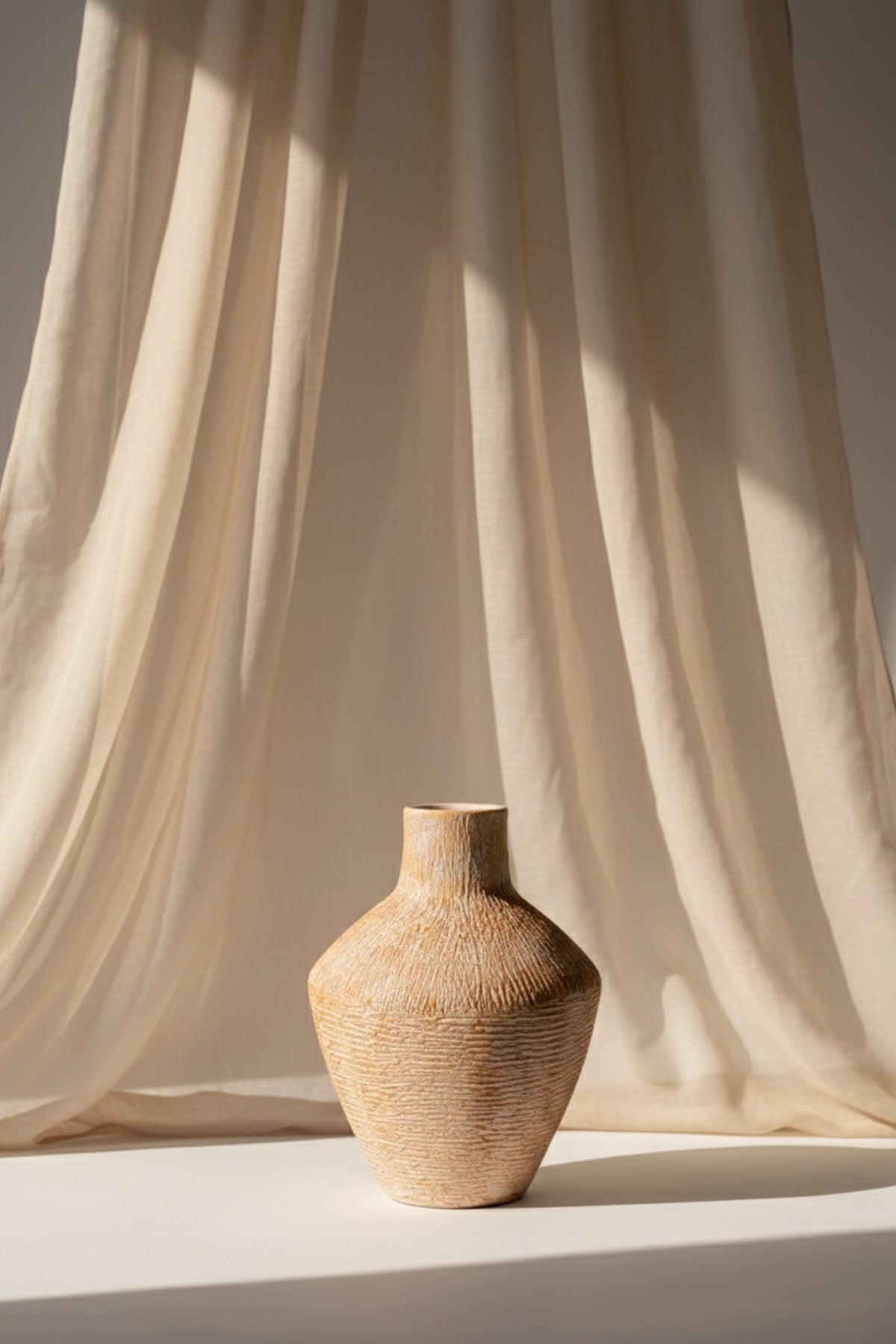 Alora Dokulu Terracotta Vazo – Krem & Toprak Ton