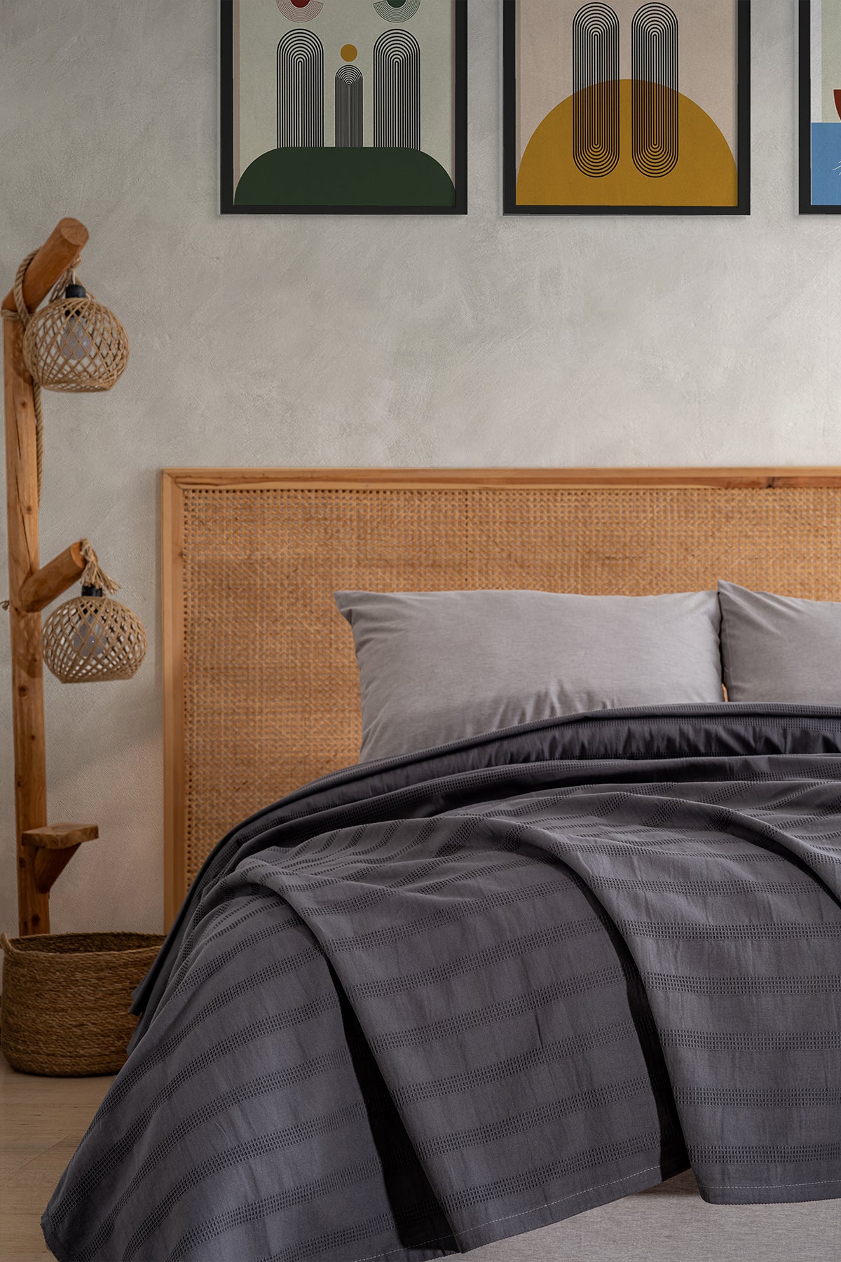 Alaca Çift Kişilik Pike Takımı – Antrasit (200×220)