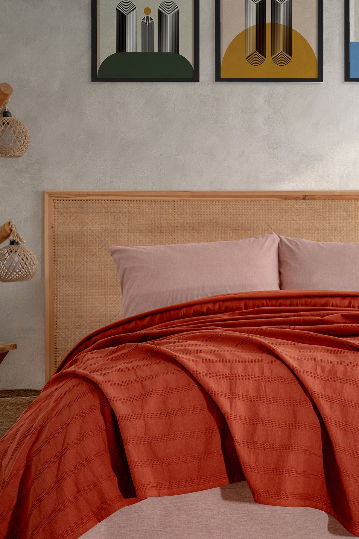 Alaca Çift Kişilik Pike Takımı – Kiremit (200×220)